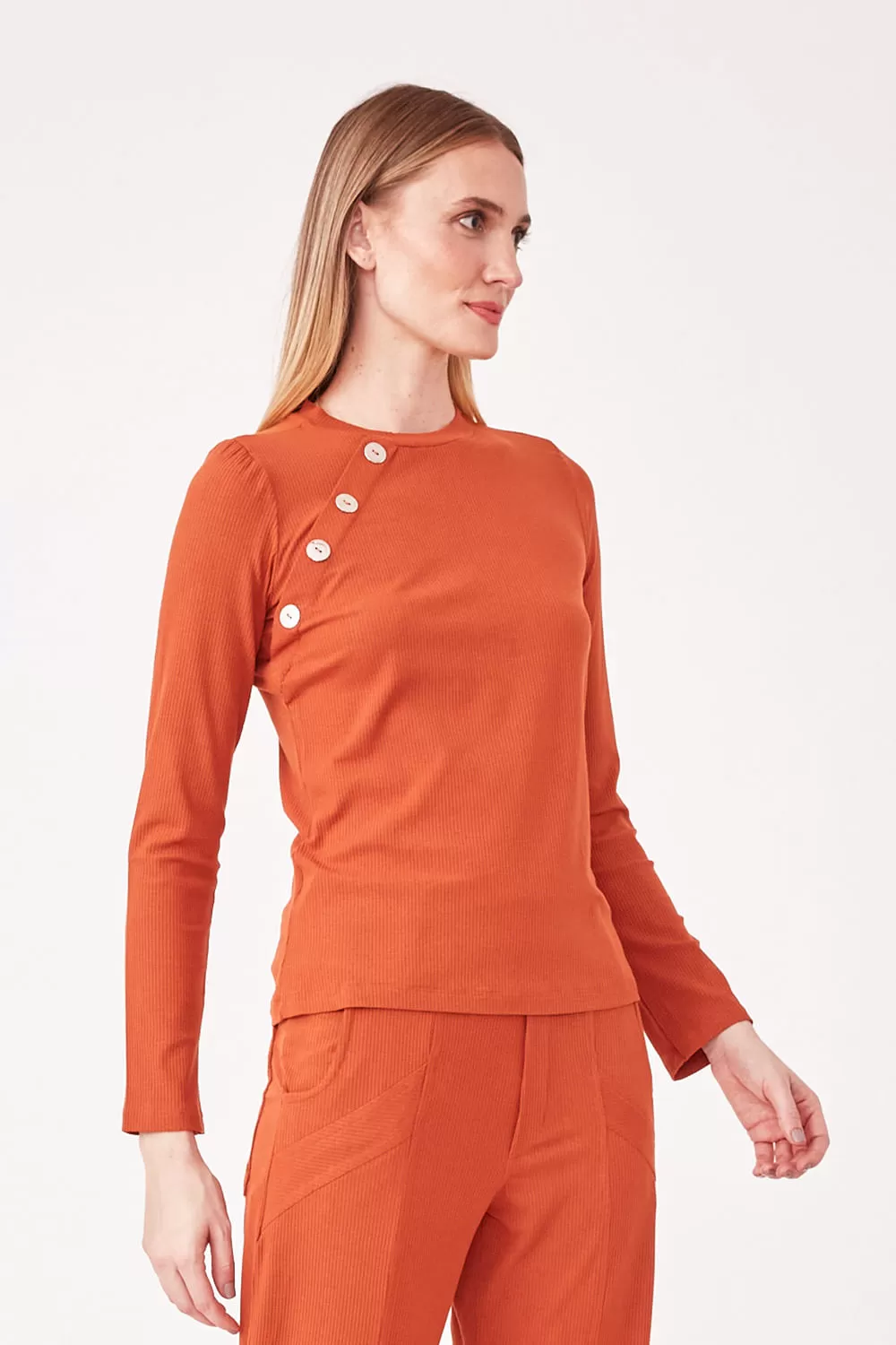 Hidrogênio - BLOUSE WITH BUTTONS MG LONG RIBBED TERRA - 19447332 Hidrogênio - BLOUSE WITH BUTTONS MG LONG RIBBED TERRA - 19447332