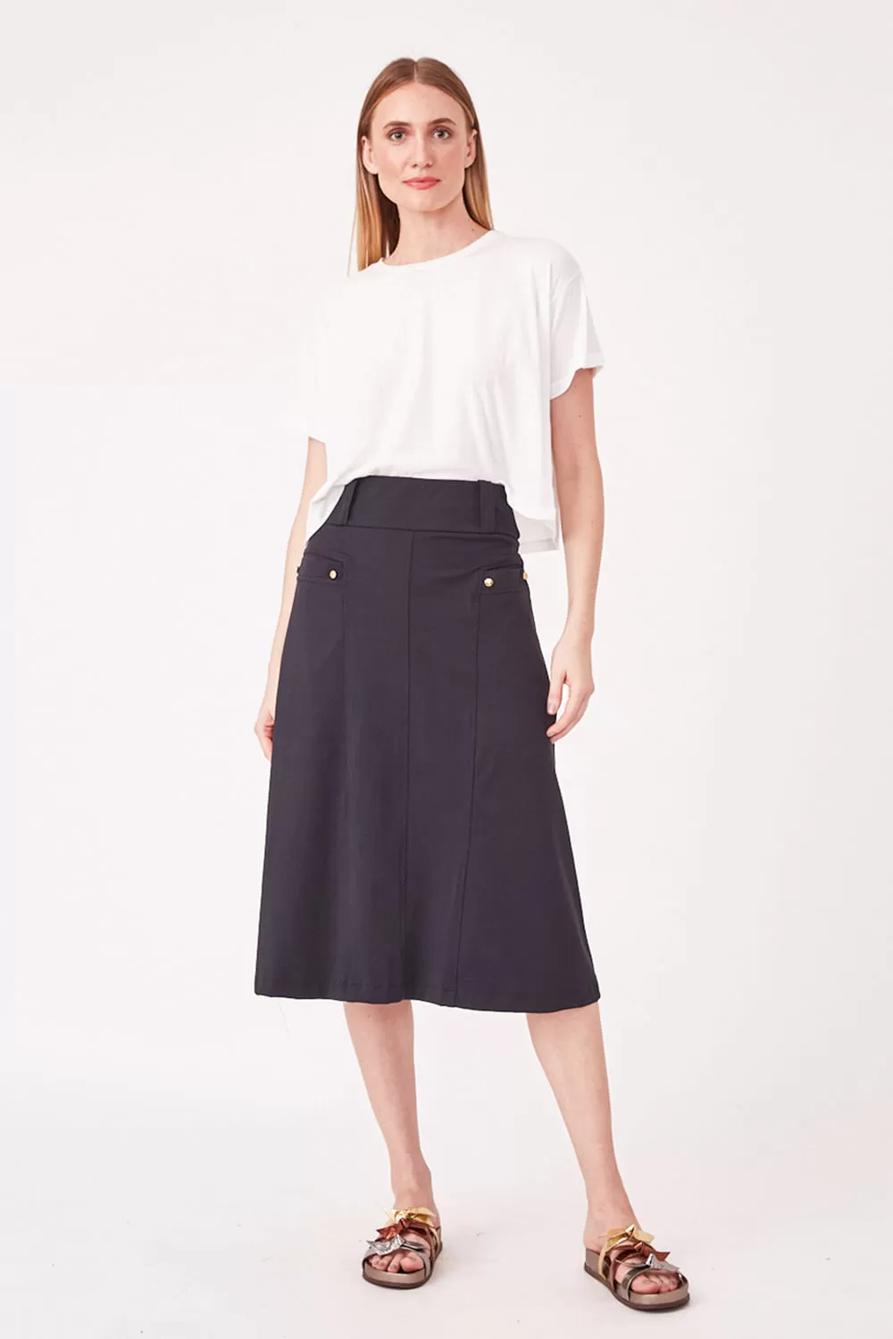 Hidrogênio - MIDI SKIRT WITH FRONT POCKETS BLACK - 19614001 Hidrogênio - MIDI SKIRT WITH FRONT POCKETS BLACK - 19614001