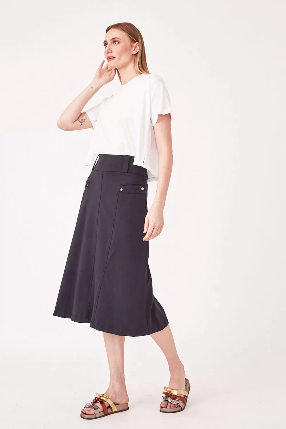 Hidrogênio - MIDI SKIRT WITH FRONT POCKETS BLACK - 19614001 Hidrogênio - MIDI SKIRT WITH FRONT POCKETS BLACK - 19614001