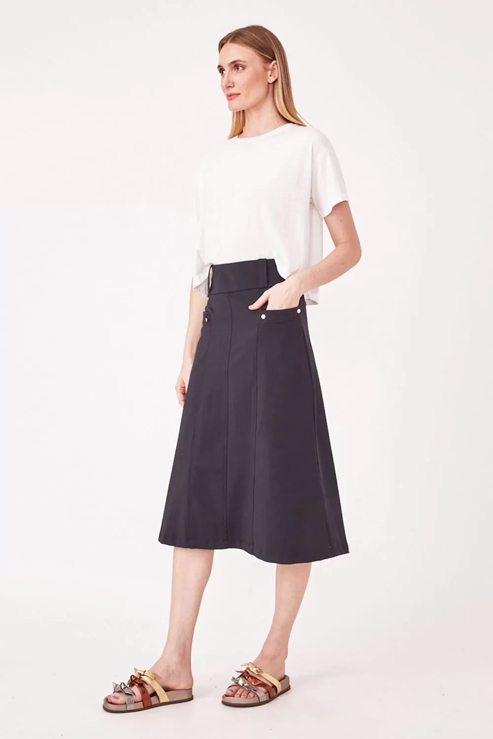 Hidrogênio - MIDI SKIRT WITH FRONT POCKETS BLACK - 19614001 Hidrogênio - MIDI SKIRT WITH FRONT POCKETS BLACK - 19614001