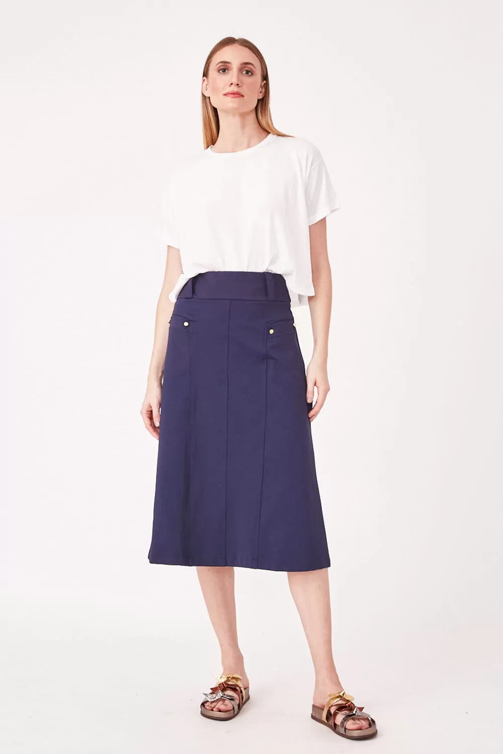Hidrogênio - NAVY MIDI SKIRT WITH FRONT POCKETS - 19614004 Hidrogênio - NAVY MIDI SKIRT WITH FRONT POCKETS - 19614004