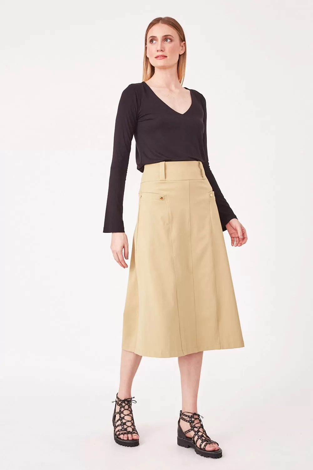 Hidrogênio - CANE GREEN MIDI SKIRT WITH FRONT POCKETS - 19614479 Hidrogênio - CANE GREEN MIDI SKIRT WITH FRONT POCKETS - 19614479