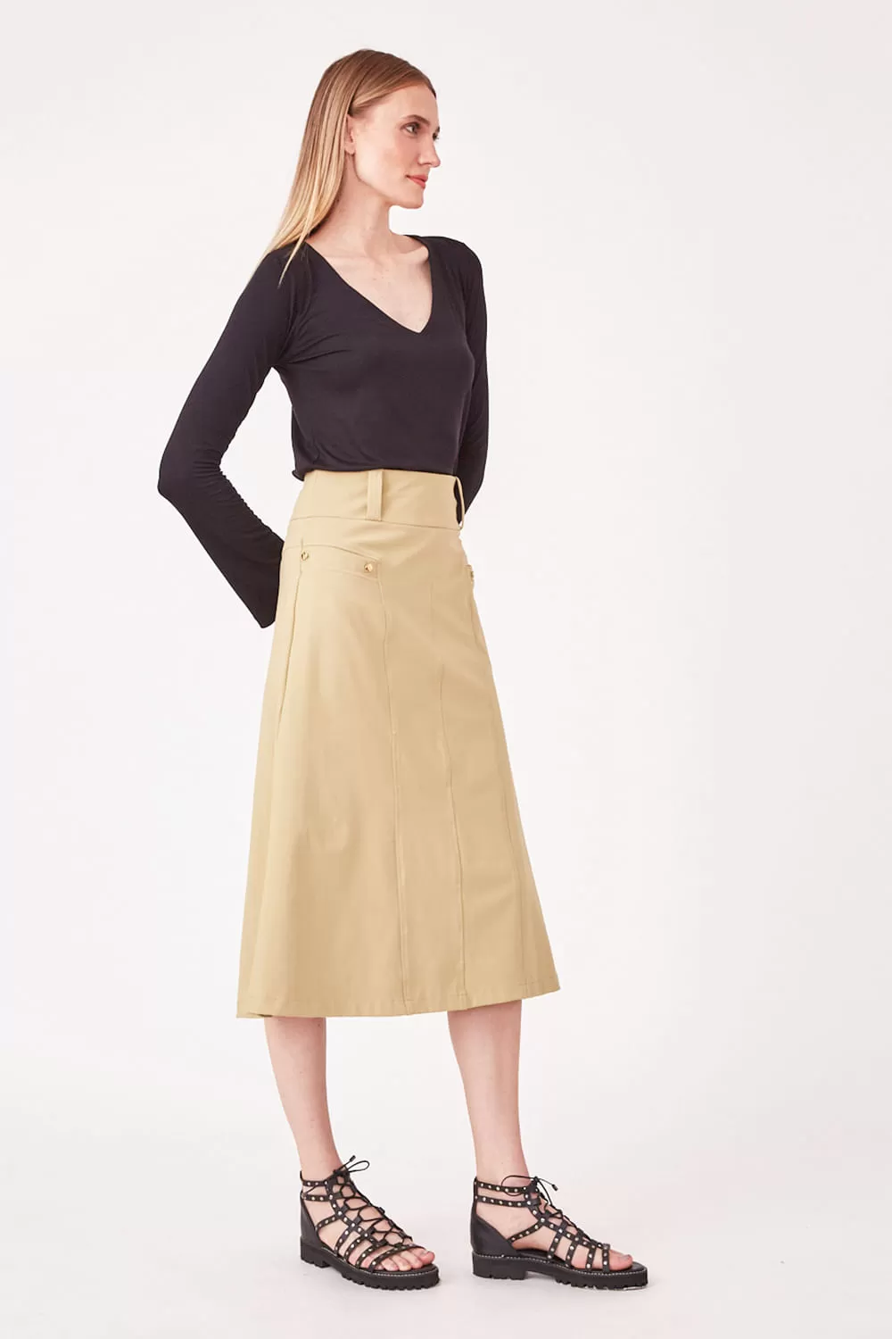 Hidrogênio - CANE GREEN MIDI SKIRT WITH FRONT POCKETS - 19614479 Hidrogênio - CANE GREEN MIDI SKIRT WITH FRONT POCKETS - 19614479