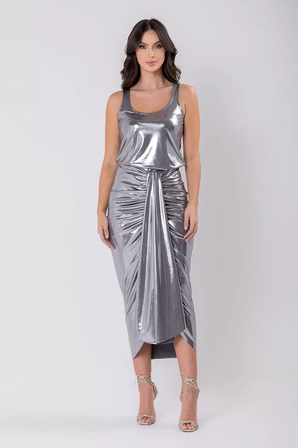 Hidrogênio - MIDI SKIRT WITH SILVER DRAPPING - 19692058 Hidrogênio - MIDI SKIRT WITH SILVER DRAPPING - 19692058