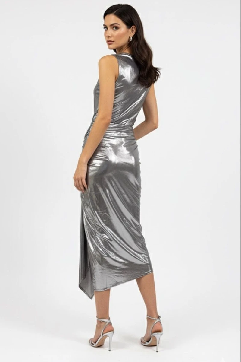 Hidrogênio - MIDI SKIRT WITH SILVER DRAPPING - 19692058