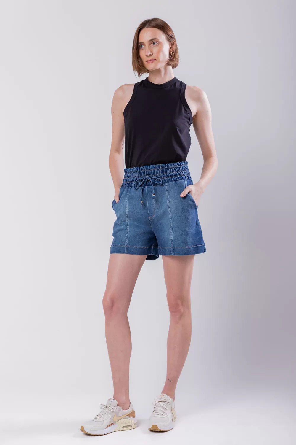 Hidrogênio - DENIM MESH BERMUDA WITH ELASTIC JEANS WAIST - 19611042 Hidrogênio - DENIM MESH BERMUDA WITH ELASTIC JEANS WAIST - 19611042