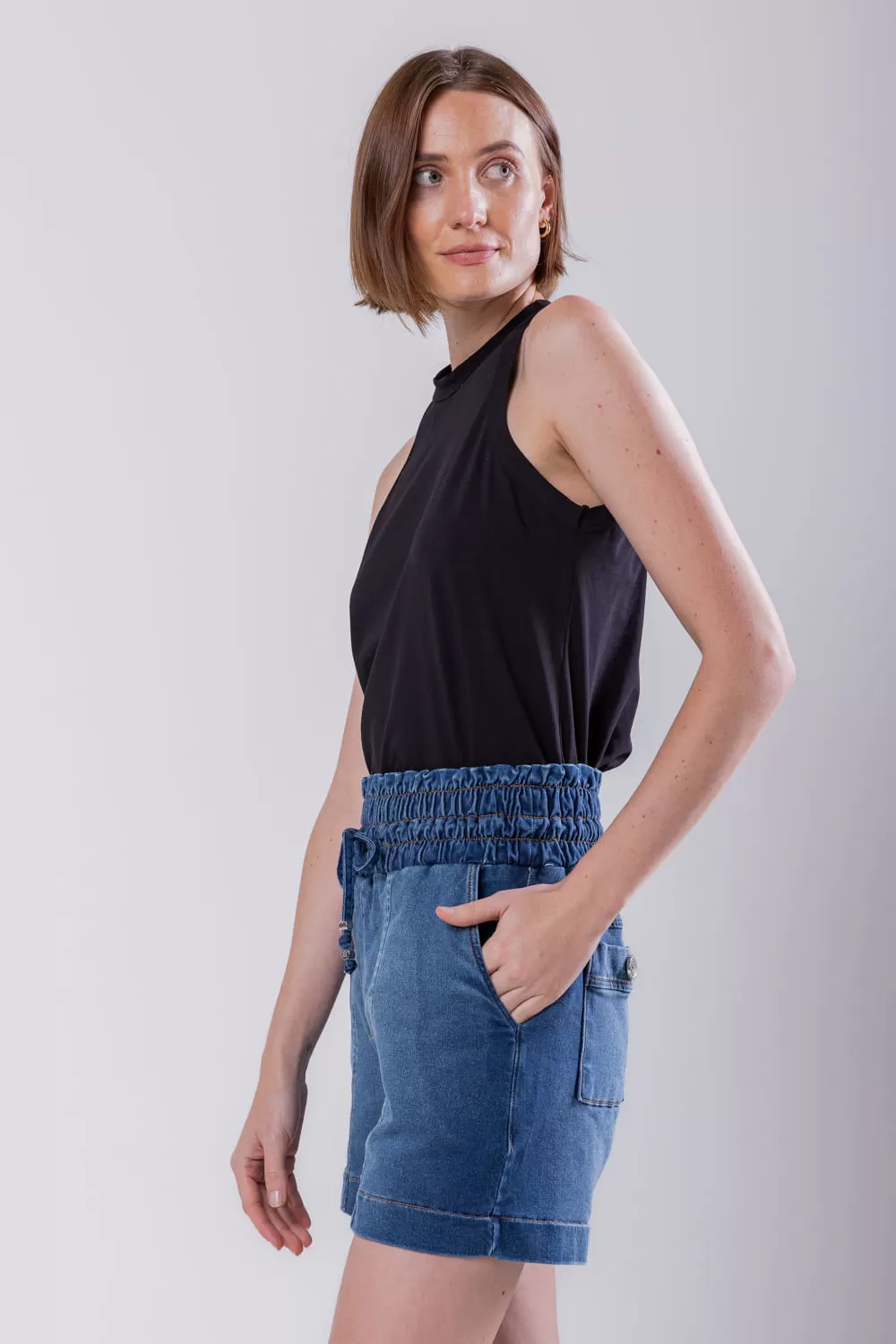 Hidrogênio - DENIM MESH BERMUDA WITH ELASTIC JEANS WAIST - 19611042 Hidrogênio - DENIM MESH BERMUDA WITH ELASTIC JEANS WAIST - 19611042