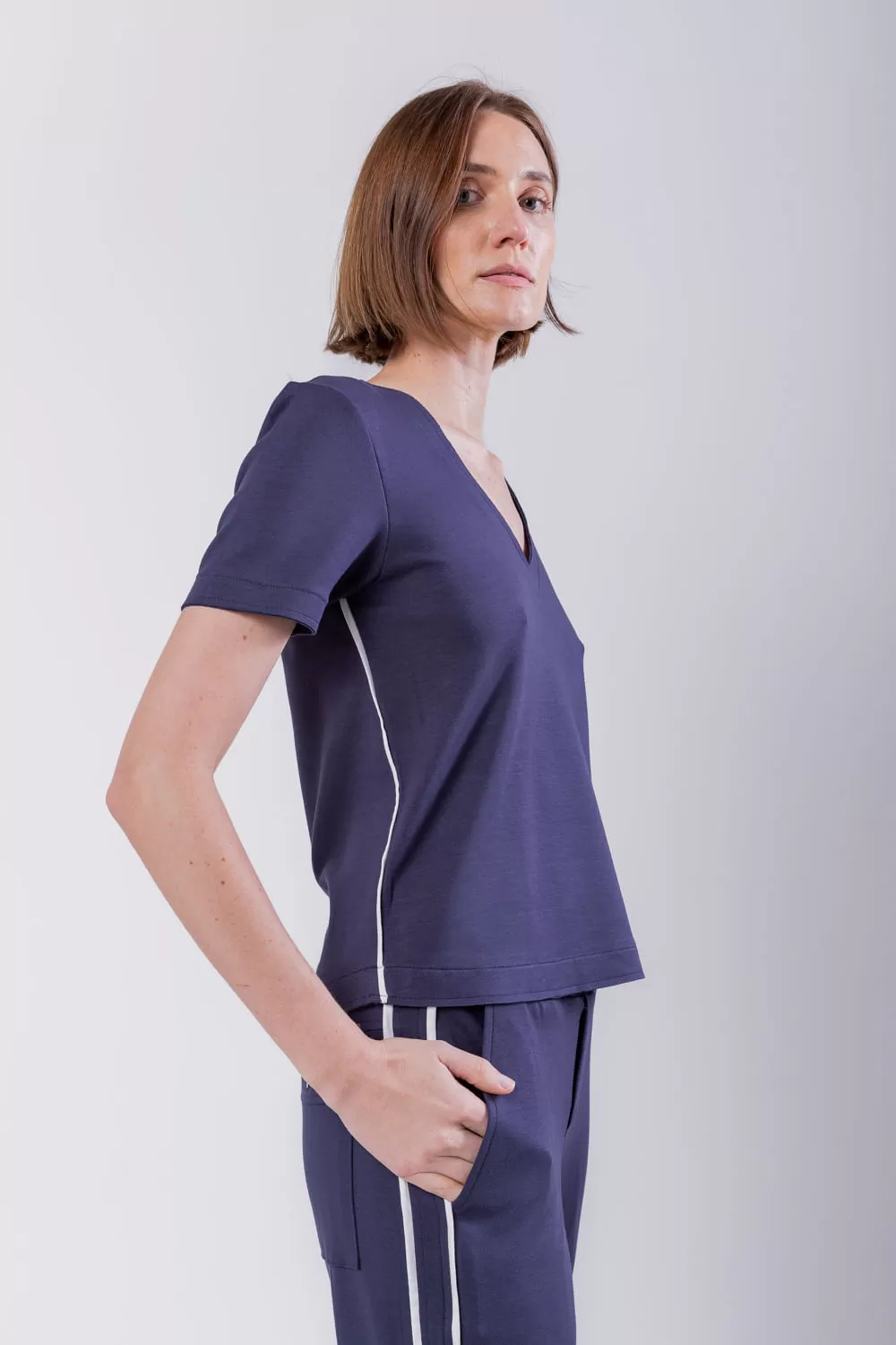 Hidrogênio - V-NECK BLOUSE WITH NAVY LIVING - 19496004 Hidrogênio - V-NECK BLOUSE WITH NAVY LIVING - 19496004
