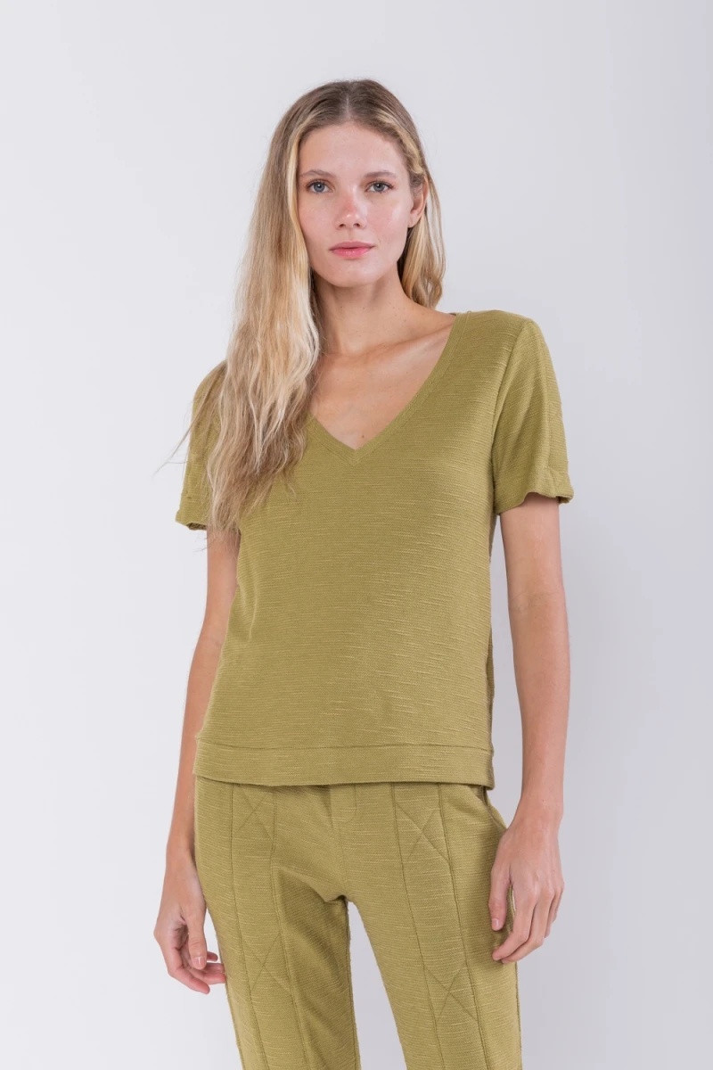 Hidrogênio - GREEN V-NECK BASIC BLOUSE - 19758009