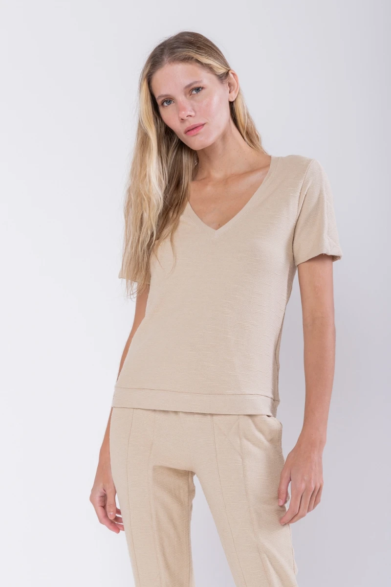 Hidrogênio - BASIC V-NECK LEATHER BLOUSE - 19758247