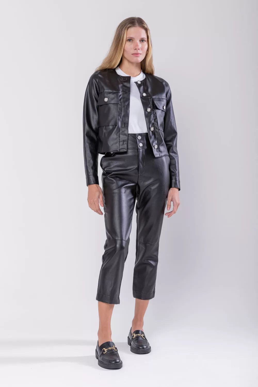 Hidrogênio - BLACK LEATHER JACKET WITH BUTTONS AND POCKETS - 19745001 Hidrogênio - BLACK LEATHER JACKET WITH BUTTONS AND POCKETS - 19745001