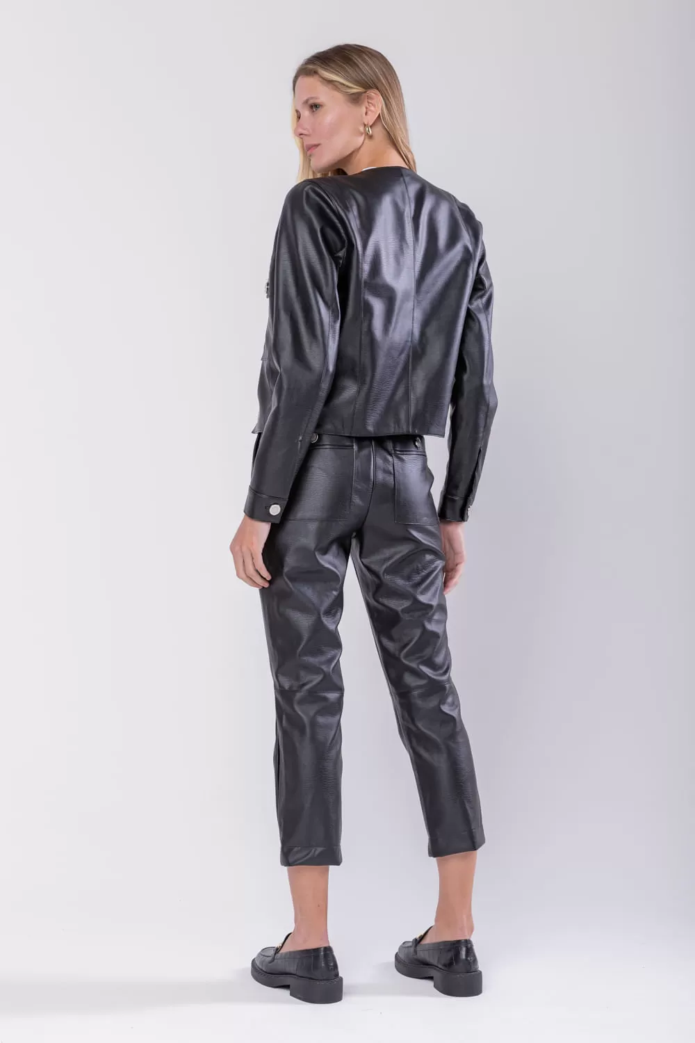 Hidrogênio - BLACK LEATHER JACKET WITH BUTTONS AND POCKETS - 19745001 Hidrogênio - BLACK LEATHER JACKET WITH BUTTONS AND POCKETS - 19745001