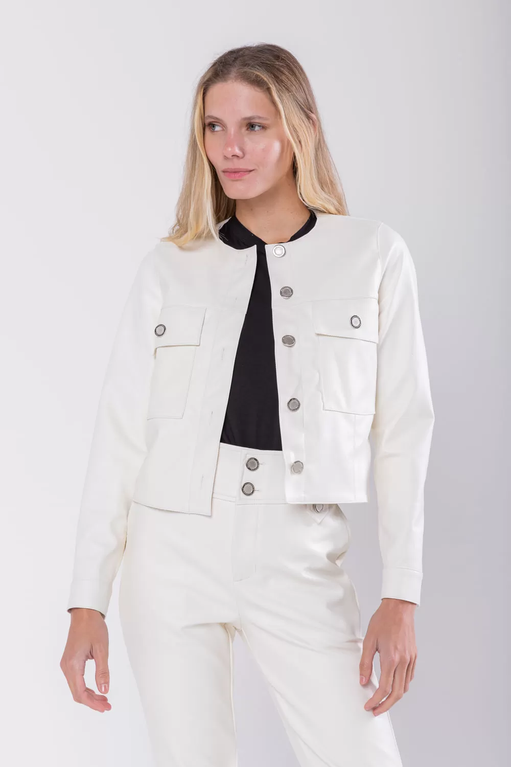 Hidrogênio - JACKET WITH BUTTONS AND POCKETS OFF WHITE LEATHER - 19745018 Hidrogênio - JACKET WITH BUTTONS AND POCKETS OFF WHITE LEATHER - 19745018