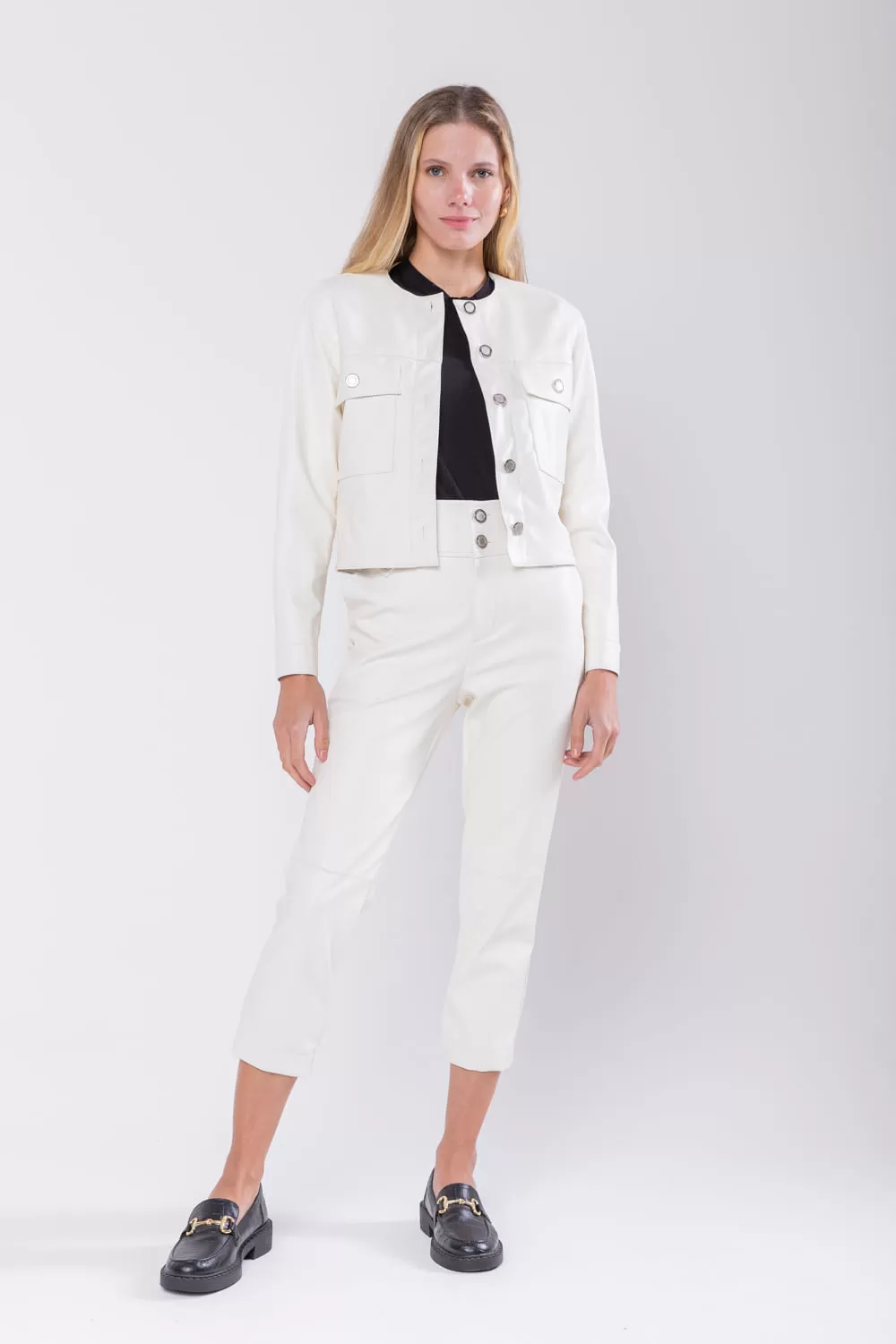 Hidrogênio - JACKET WITH BUTTONS AND POCKETS OFF WHITE LEATHER - 19745018 Hidrogênio - JACKET WITH BUTTONS AND POCKETS OFF WHITE LEATHER - 19745018
