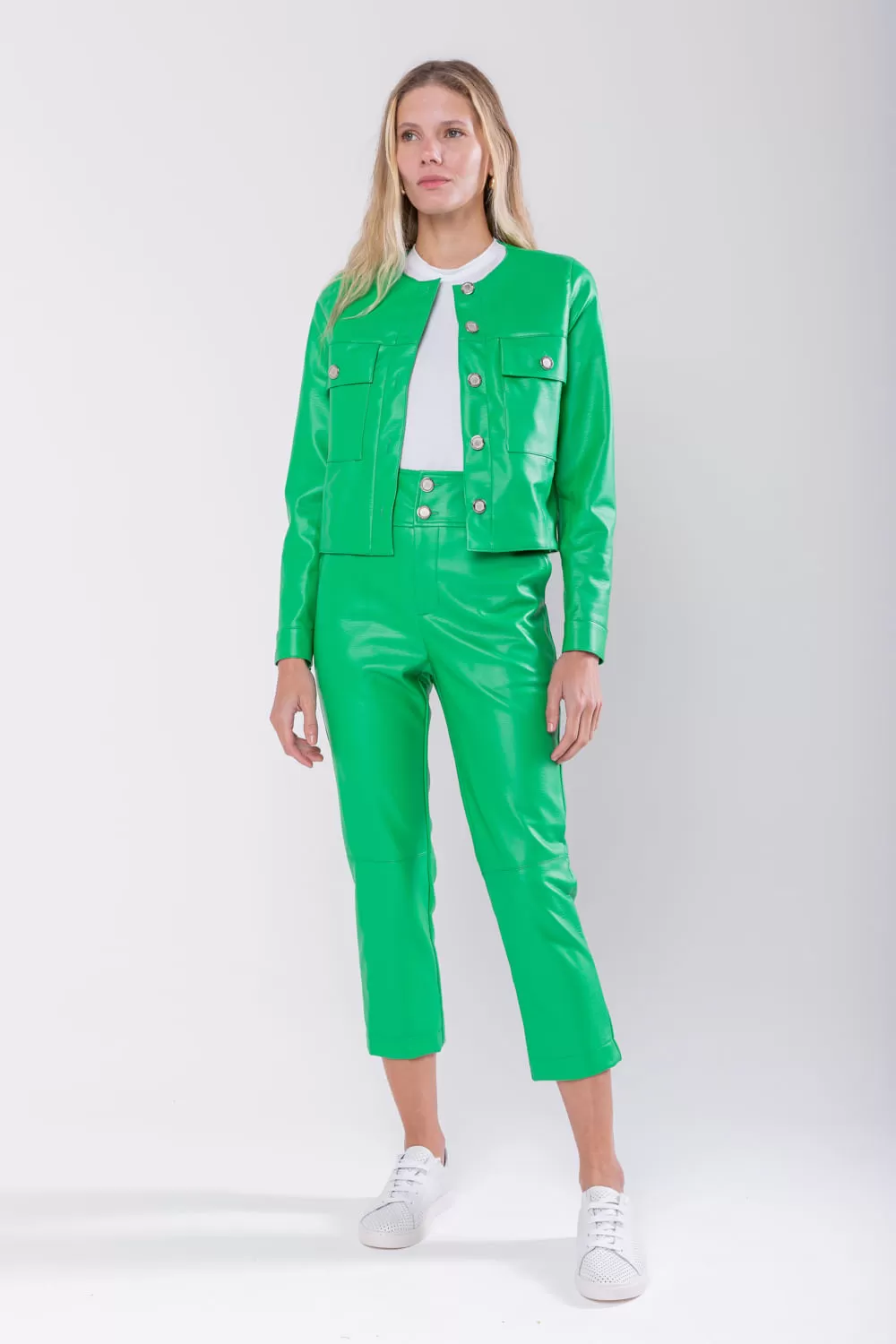 Hidrogênio - HILLS GREEN LEATHER JACKET WITH BUTTONS AND POCKETS - 19745500 Hidrogênio - HILLS GREEN LEATHER JACKET WITH BUTTONS AND POCKETS - 19745500