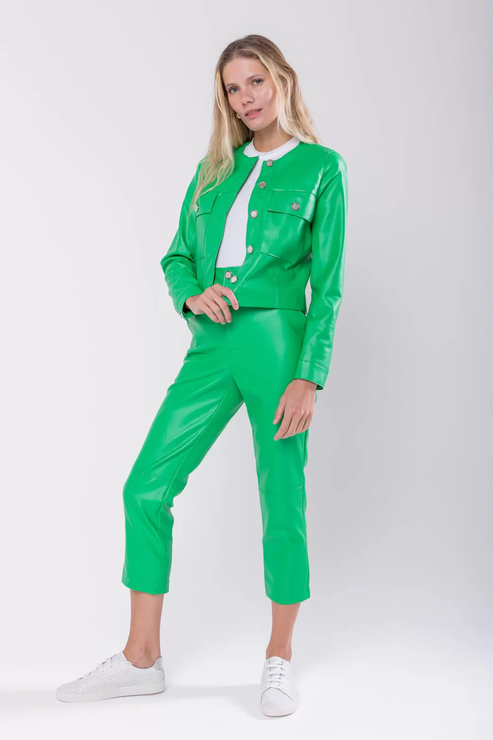 Hidrogênio - HILLS GREEN LEATHER JACKET WITH BUTTONS AND POCKETS - 19745500 Hidrogênio - HILLS GREEN LEATHER JACKET WITH BUTTONS AND POCKETS - 19745500