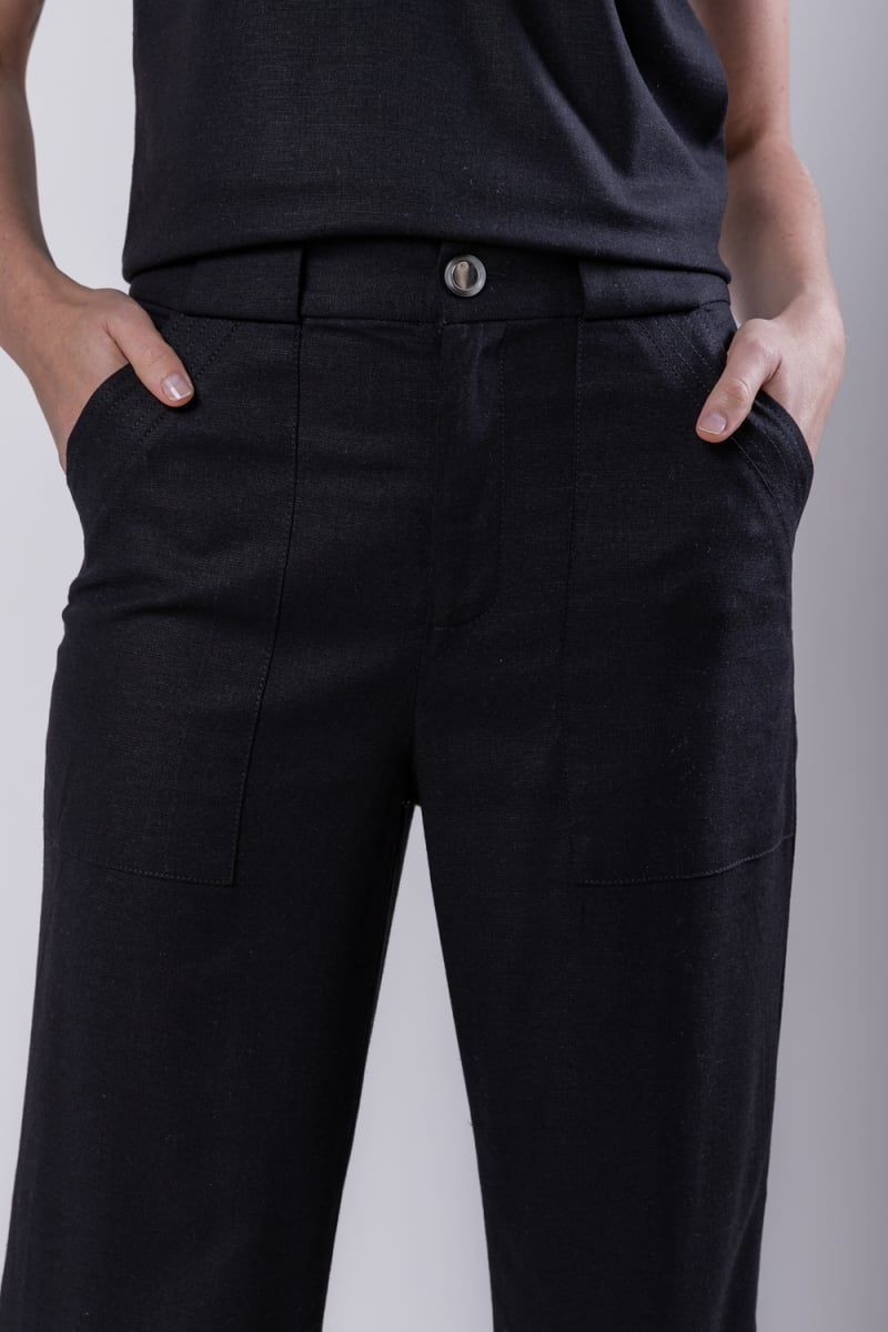 Hidrogênio - MARIA ANTONIA STRAIGHT LINEN PANTS BLACK - 19716001 Hidrogênio - MARIA ANTONIA STRAIGHT LINEN PANTS BLACK - 19716001
