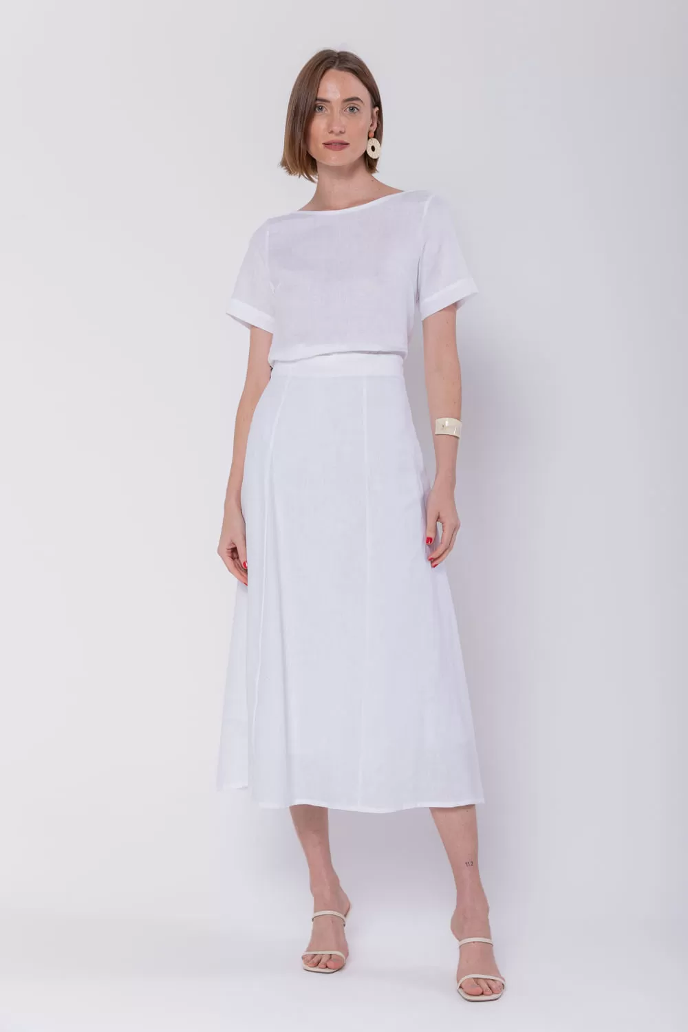 Hidrogênio - WHITE LINEN EVASE MIDI SKIRT - 19794002 Hidrogênio - WHITE LINEN EVASE MIDI SKIRT - 19794002