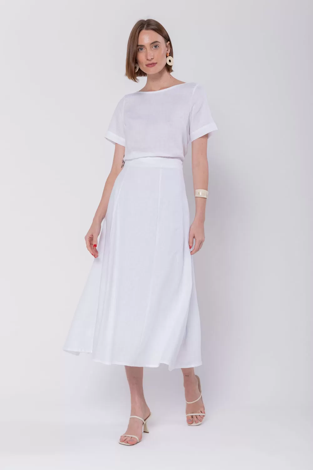 Hidrogênio - WHITE LINEN EVASE MIDI SKIRT - 19794002 Hidrogênio - WHITE LINEN EVASE MIDI SKIRT - 19794002