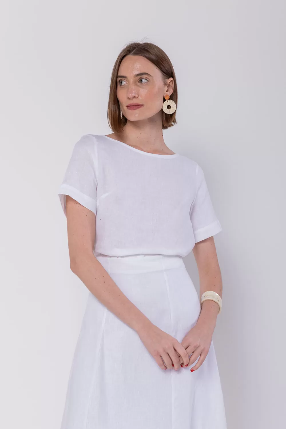 Hidrogênio - WHITE LINEN EVASE MIDI SKIRT - 19794002 Hidrogênio - WHITE LINEN EVASE MIDI SKIRT - 19794002