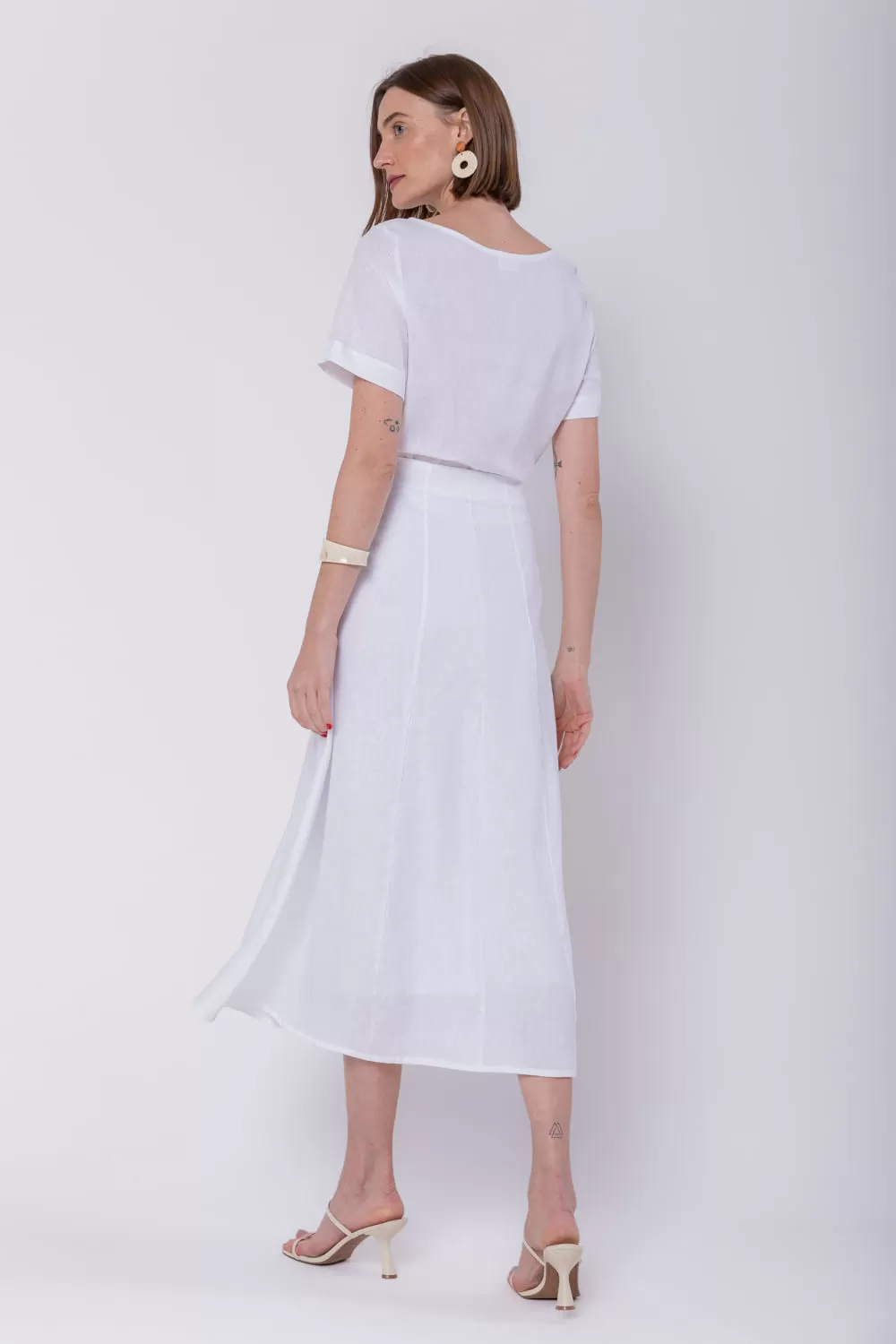 Hidrogênio - WHITE LINEN EVASE MIDI SKIRT - 19794002 Hidrogênio - WHITE LINEN EVASE MIDI SKIRT - 19794002