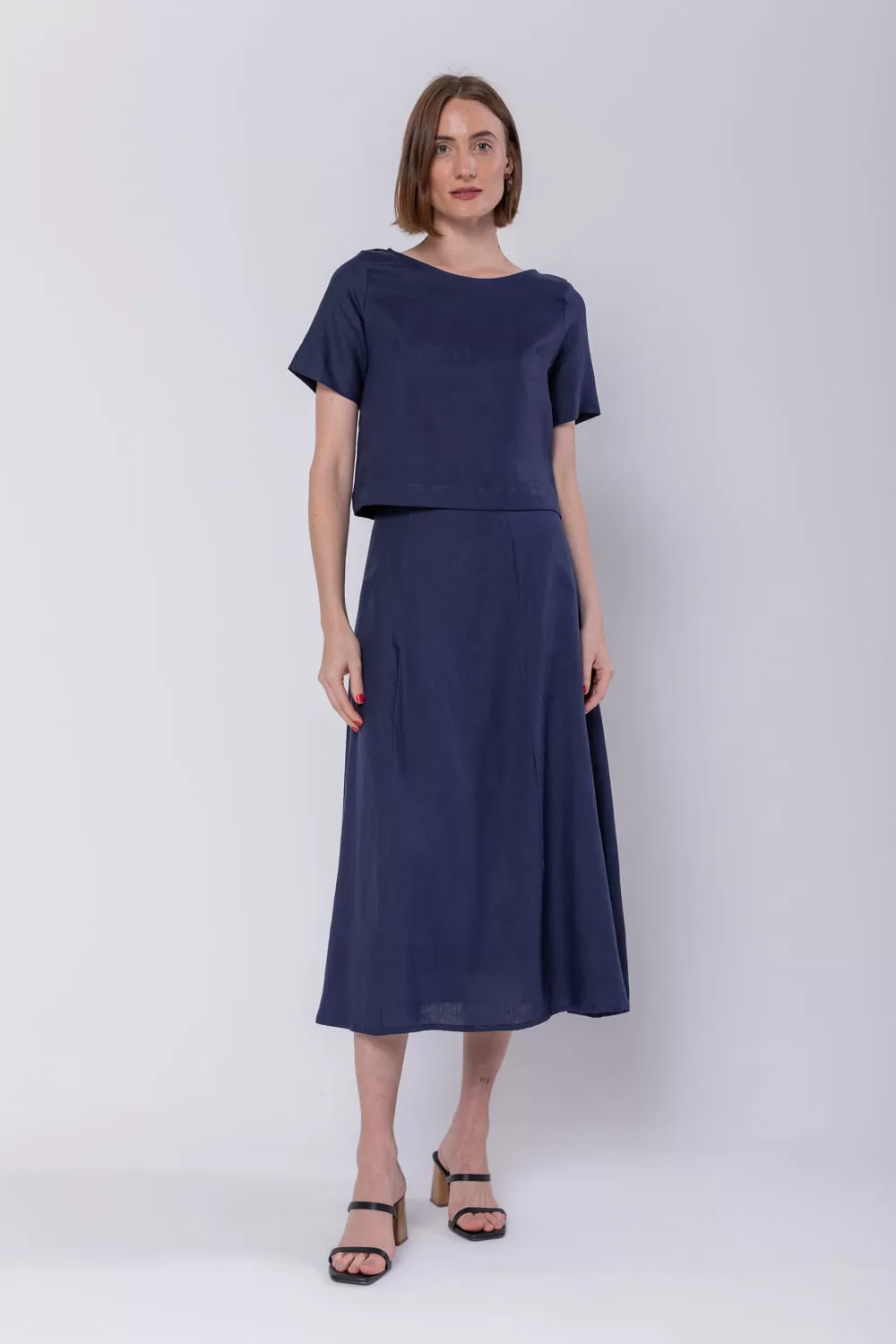 Hidrogênio - NAVY EVASE MIDI SKIRT - 19794004 Hidrogênio - NAVY EVASE MIDI SKIRT - 19794004