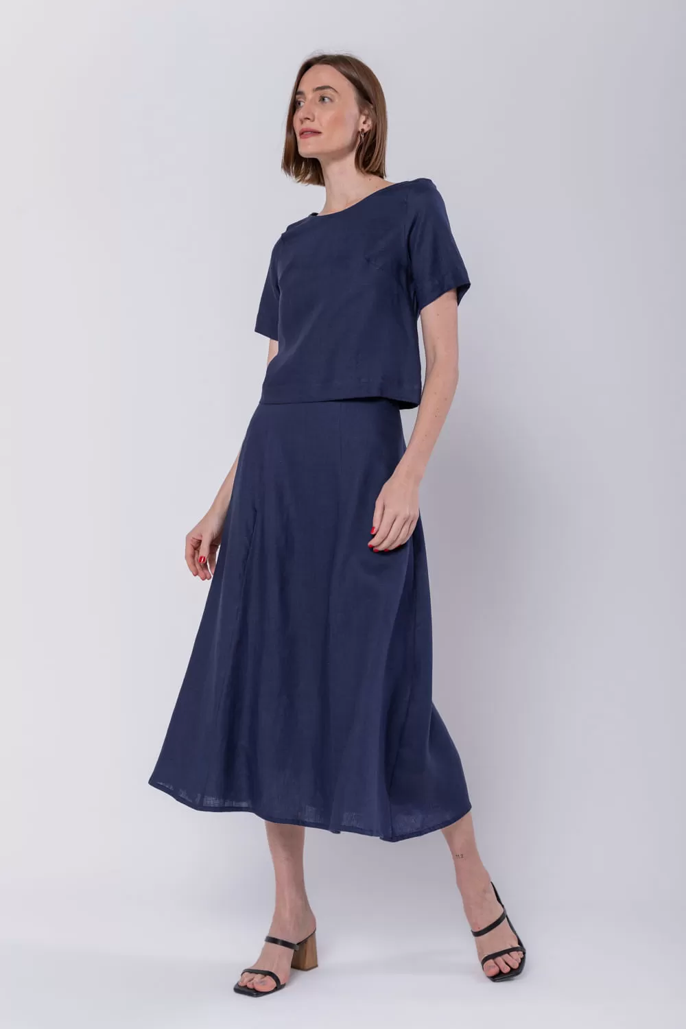 Hidrogênio - NAVY EVASE MIDI SKIRT - 19794004 Hidrogênio - NAVY EVASE MIDI SKIRT - 19794004