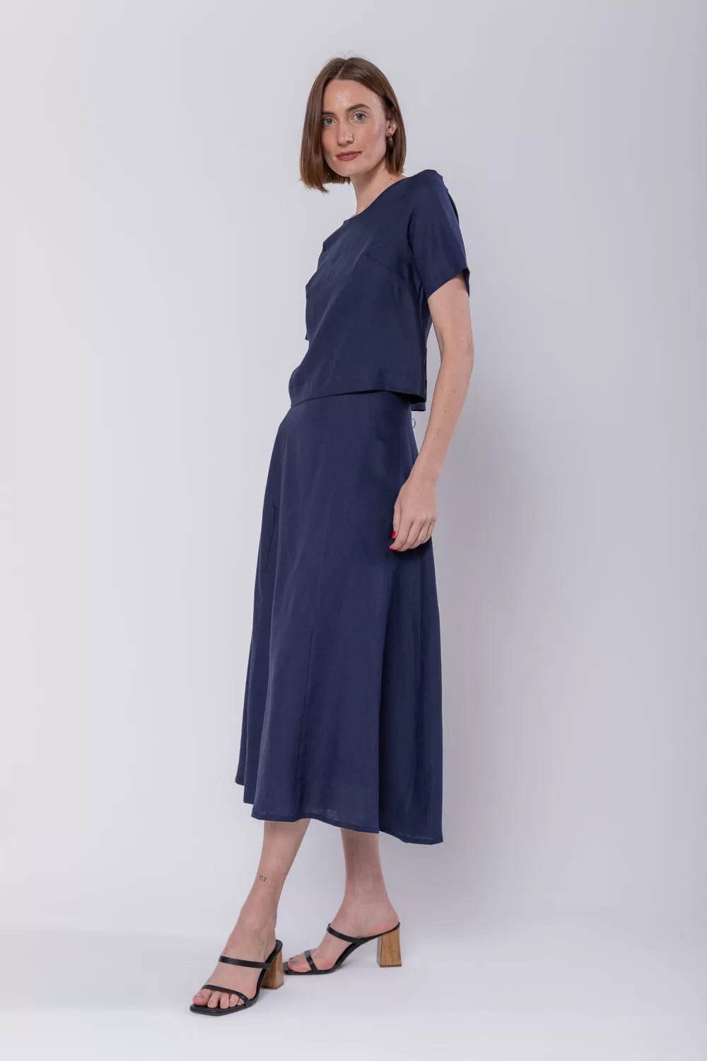 Hidrogênio - NAVY EVASE MIDI SKIRT - 19794004 Hidrogênio - NAVY EVASE MIDI SKIRT - 19794004