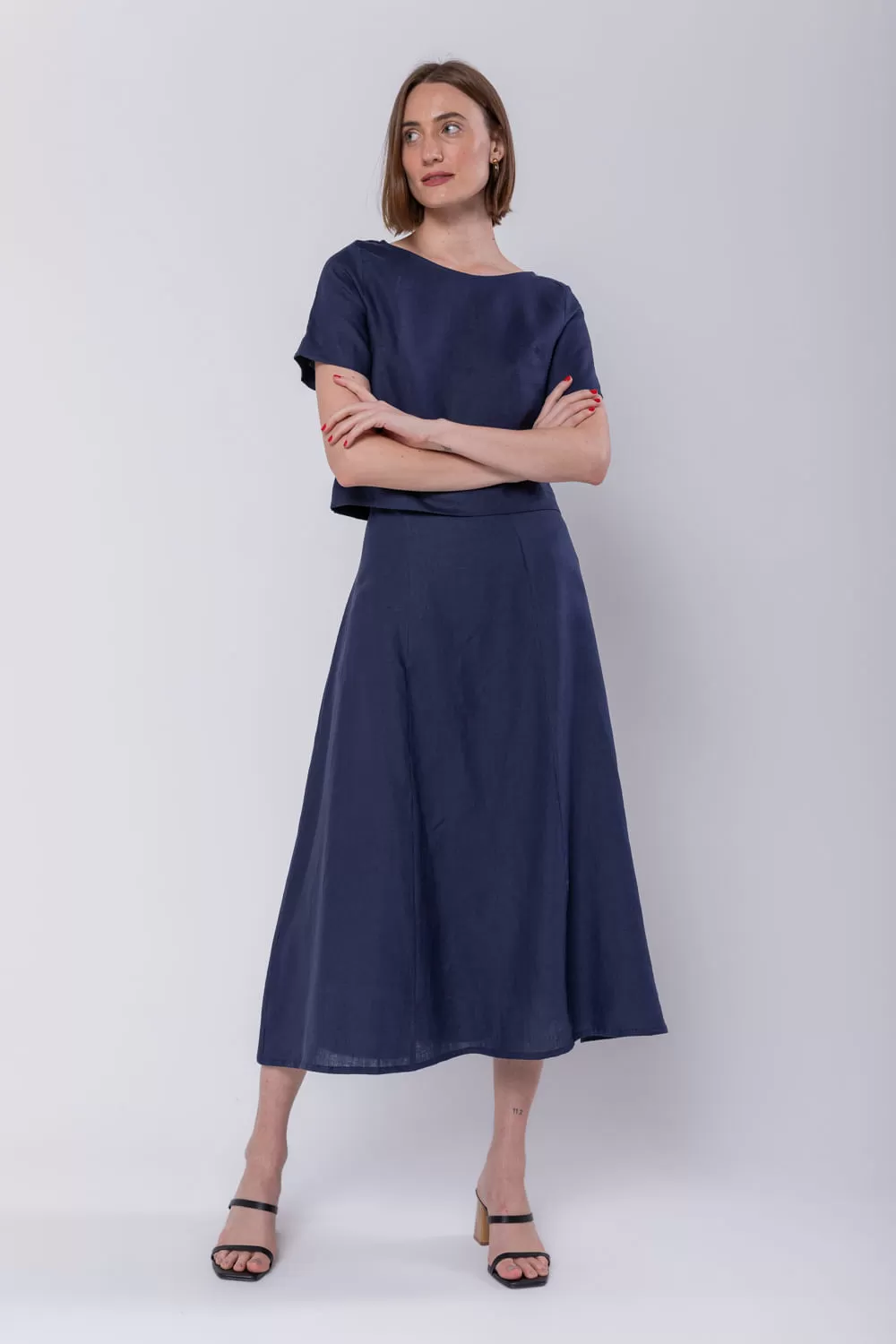 Hidrogênio - NAVY EVASE MIDI SKIRT - 19794004 Hidrogênio - NAVY EVASE MIDI SKIRT - 19794004