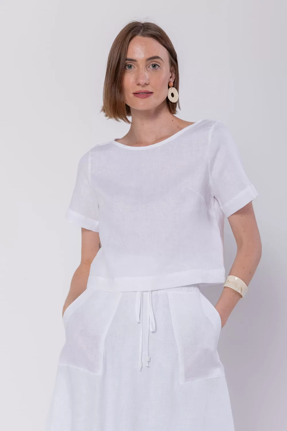 Hidrogênio - WHITE LINEN CROPPED BLOUSE - 19801002 Hidrogênio - WHITE LINEN CROPPED BLOUSE - 19801002