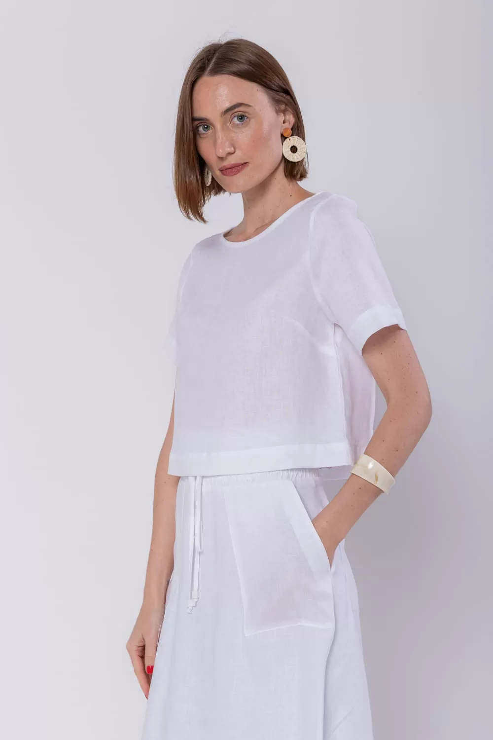 Hidrogênio - WHITE LINEN CROPPED BLOUSE - 19801002 Hidrogênio - WHITE LINEN CROPPED BLOUSE - 19801002