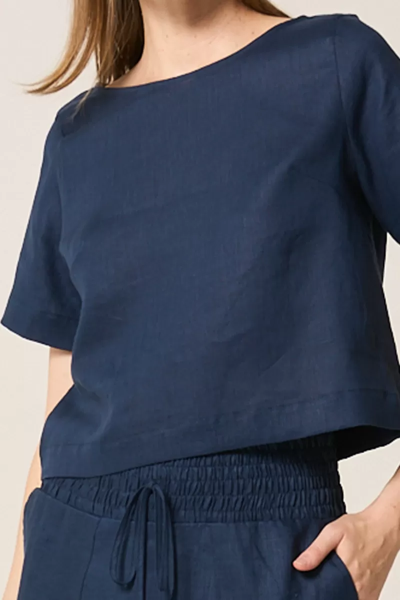Hidrogênio - NAVY LINEN CROPPED BLOUSE - 19801004 Hidrogênio - NAVY LINEN CROPPED BLOUSE - 19801004