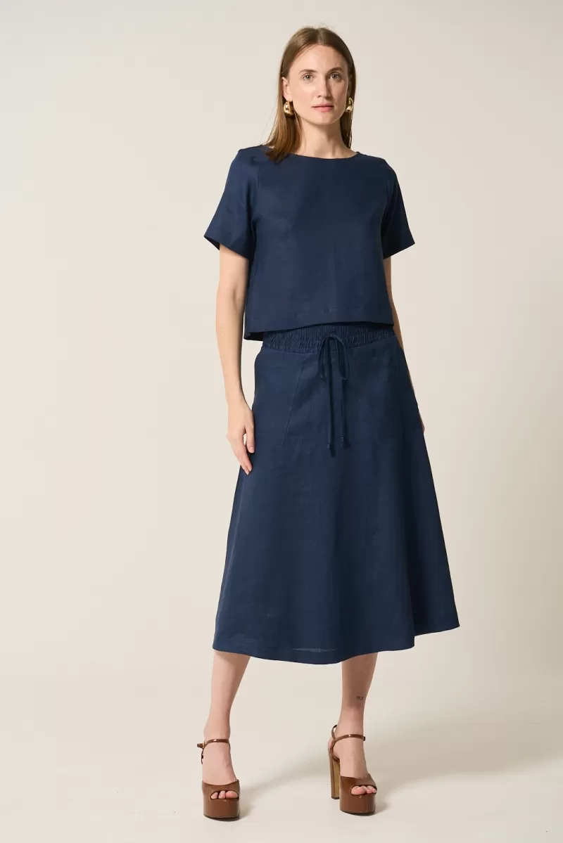 Hidrogênio - NAVY LINEN CROPPED BLOUSE - 19801004 Hidrogênio - NAVY LINEN CROPPED BLOUSE - 19801004