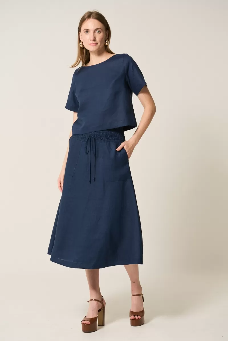 Hidrogênio - NAVY LINEN CROPPED BLOUSE - 19801004 Hidrogênio - NAVY LINEN CROPPED BLOUSE - 19801004