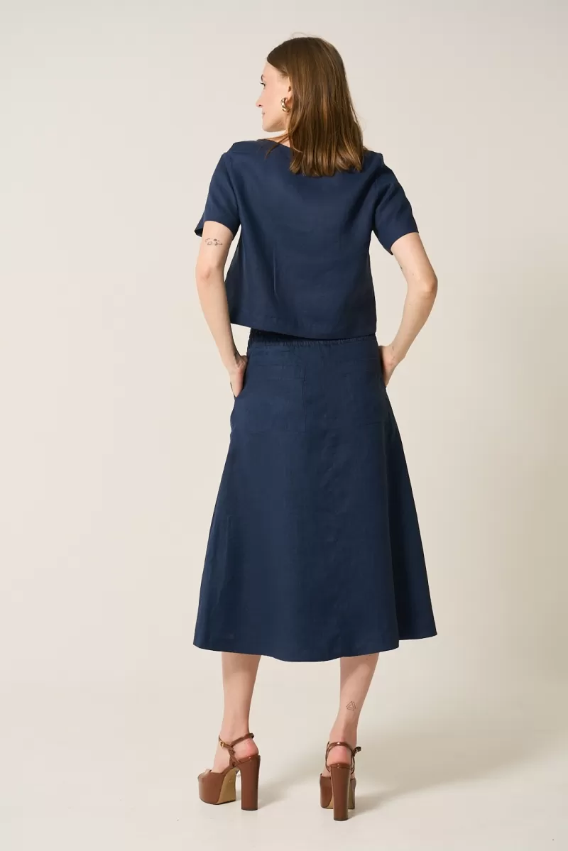 Hidrogênio - NAVY LINEN CROPPED BLOUSE - 19801004 Hidrogênio - NAVY LINEN CROPPED BLOUSE - 19801004