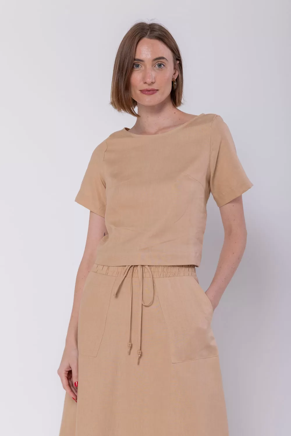 Hidrogênio - CARAMEL LINEN CROPPED BLOUSE - 19801029 Hidrogênio - CARAMEL LINEN CROPPED BLOUSE - 19801029