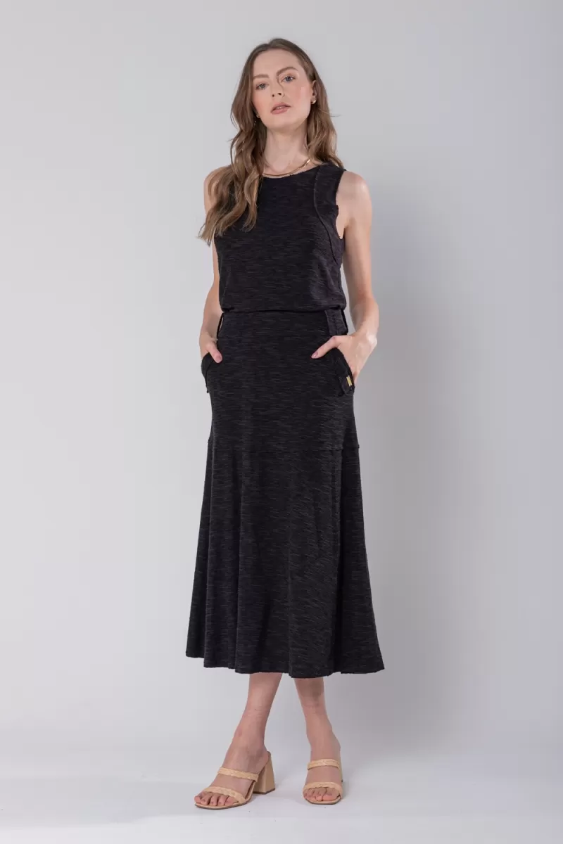 Hidrogênio - EVASE MIDI THREAD SKIRT BLACK - 19805001 Hidrogênio - EVASE MIDI THREAD SKIRT BLACK - 19805001