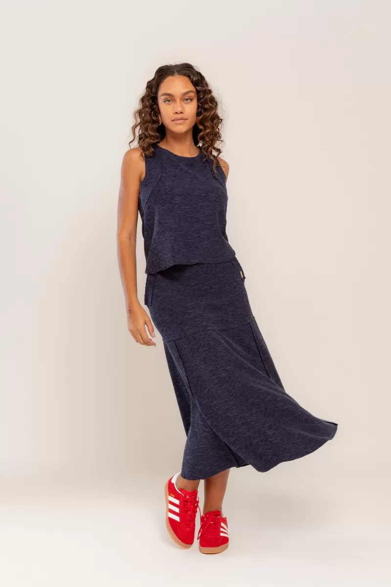 Hidrogênio - NAVY THREAD EVASE MIDI SKIRT - 19805004 Hidrogênio - NAVY THREAD EVASE MIDI SKIRT - 19805004