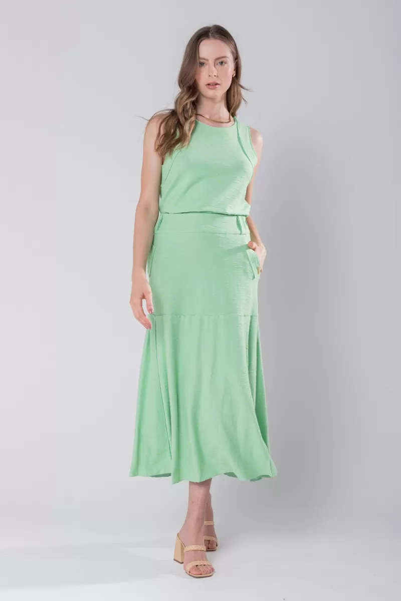 Hidrogênio - EVASE MIDI THREAD SKIRT GREEN - 19805 Hidrogênio - EVASE MIDI THREAD SKIRT GREEN - 19805