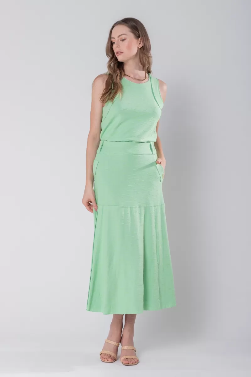 Hidrogênio - EVASE MIDI THREAD SKIRT GREEN - 19805 Hidrogênio - EVASE MIDI THREAD SKIRT GREEN - 19805