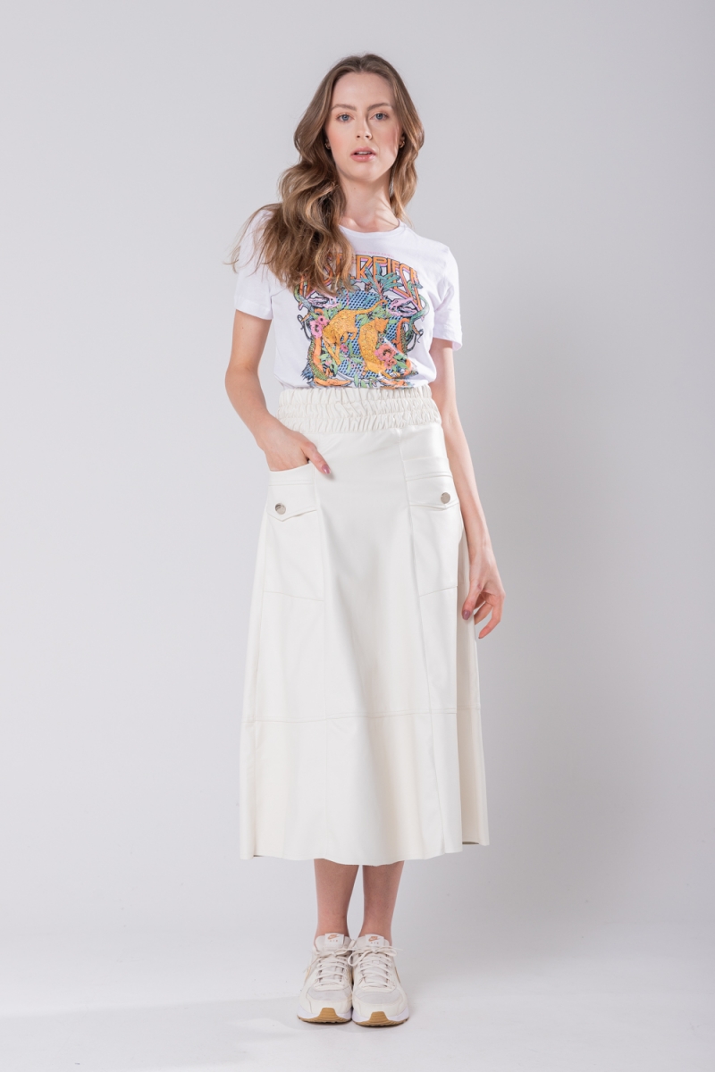 Hidrogênio - EVASE MIDI SKIRT WITH ELASTIC WAISTBAND OFF WHITE - 19743 Hidrogênio - EVASE MIDI SKIRT WITH ELASTIC WAISTBAND OFF WHITE - 19743