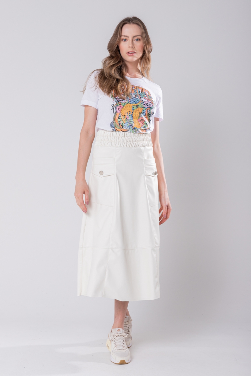 Hidrogênio - EVASE MIDI SKIRT WITH ELASTIC WAISTBAND OFF WHITE - 19743 Hidrogênio - EVASE MIDI SKIRT WITH ELASTIC WAISTBAND OFF WHITE - 19743