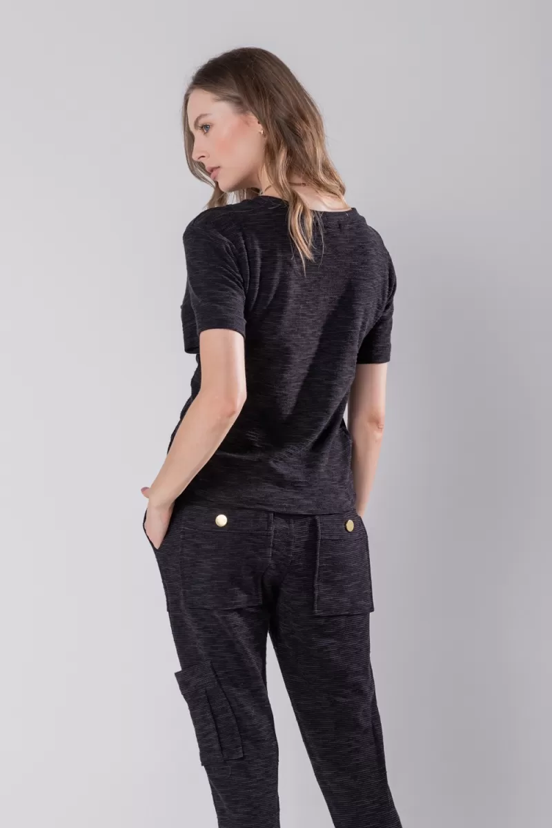 Hidrogênio - BLOUSE WITH PLEAS AND SHORT SLEEVES BLACK - 19756 Hidrogênio - BLOUSE WITH PLEAS AND SHORT SLEEVES BLACK - 19756