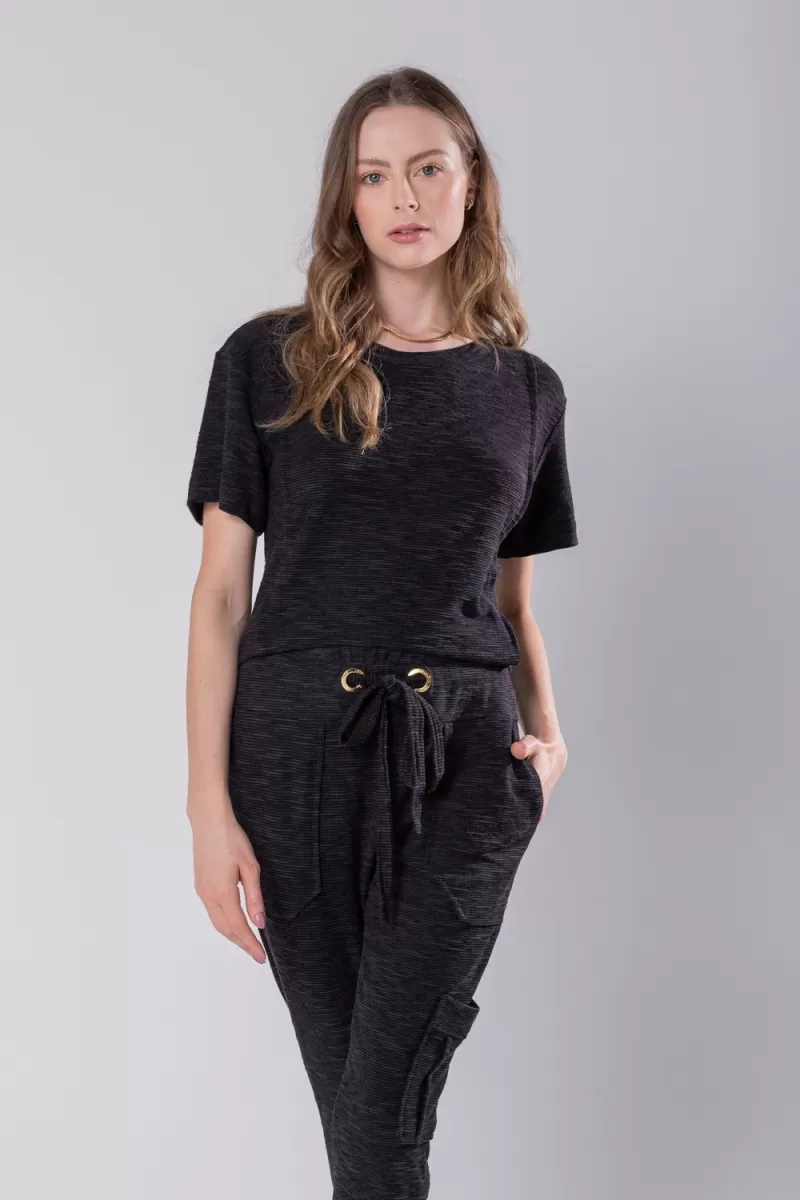 Hidrogênio - BLOUSE WITH PLEAS AND SHORT SLEEVES BLACK - 19756 Hidrogênio - BLOUSE WITH PLEAS AND SHORT SLEEVES BLACK - 19756