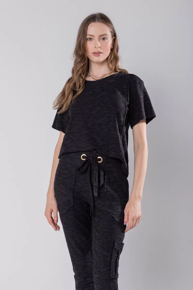 Hidrogênio - BLOUSE WITH PLEAS AND SHORT SLEEVES BLACK - 19756 Hidrogênio - BLOUSE WITH PLEAS AND SHORT SLEEVES BLACK - 19756