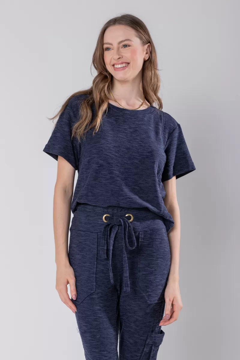 Hidrogênio - NAVY PLEASED AND SHORT SLEEVE BLOUSE - 19756 Hidrogênio - NAVY PLEASED AND SHORT SLEEVE BLOUSE - 19756