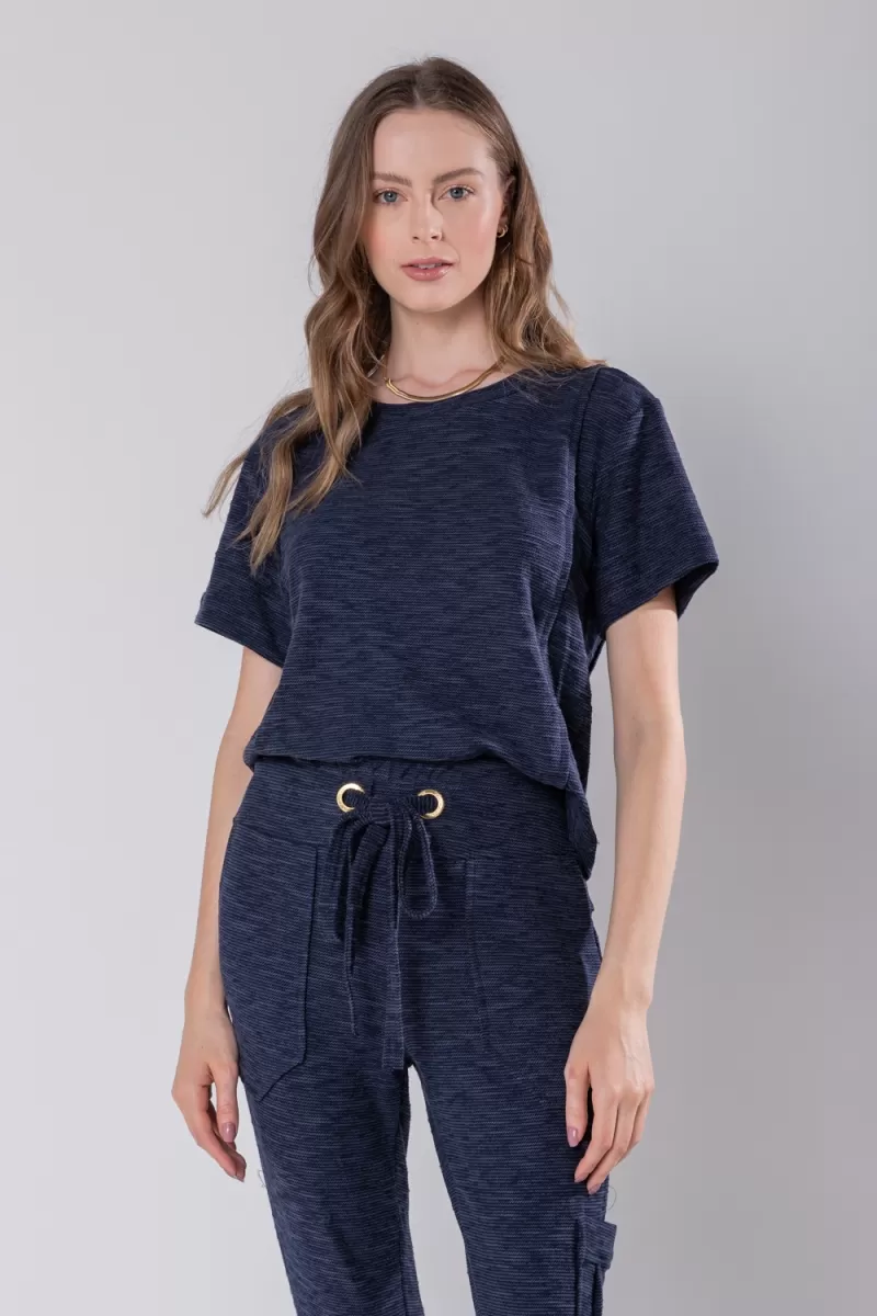 Hidrogênio - NAVY PLEASED AND SHORT SLEEVE BLOUSE - 19756 Hidrogênio - NAVY PLEASED AND SHORT SLEEVE BLOUSE - 19756