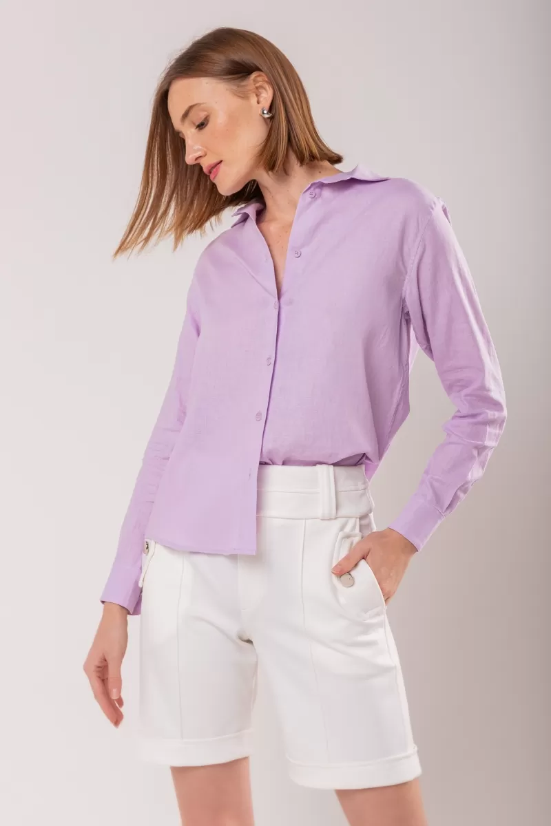 Hidrogênio - CAMISA DE LINHO MISTO LEVE LÍLAS - 19744027