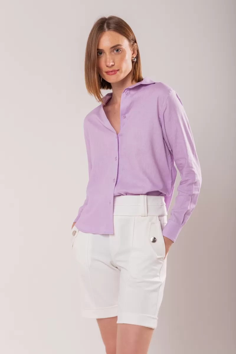 Hidrogênio - CAMISA DE LINHO MISTO LEVE LÍLAS - 19744027