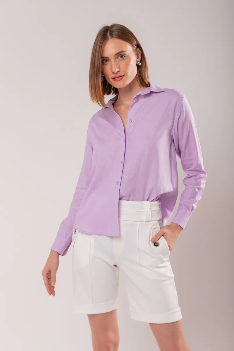 Hidrogênio - CAMISA DE LINHO MISTO LEVE LÍLAS - 19744027